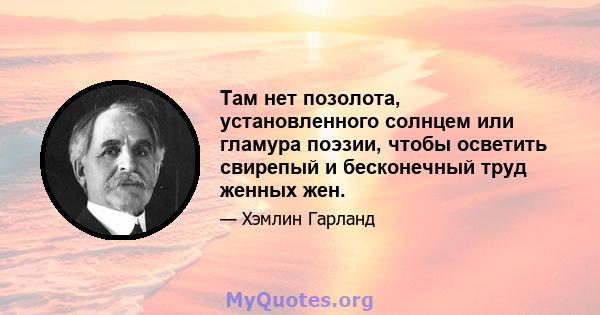 Там нет позолота, установленного солнцем или гламура поэзии, чтобы осветить свирепый и бесконечный труд женных жен.