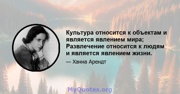 Культура относится к объектам и является явлением мира; Развлечение относится к людям и является явлением жизни.