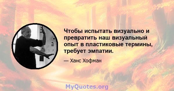 Чтобы испытать визуально и превратить наш визуальный опыт в пластиковые термины, требует эмпатии.