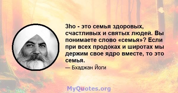 3ho - это семья здоровых, счастливых и святых людей. Вы понимаете слово «семья»? Если при всех продоках и широтах мы держим свое ядро ​​вместе, то это семья.