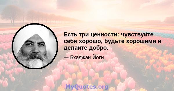 Есть три ценности: чувствуйте себя хорошо, будьте хорошими и делайте добро.