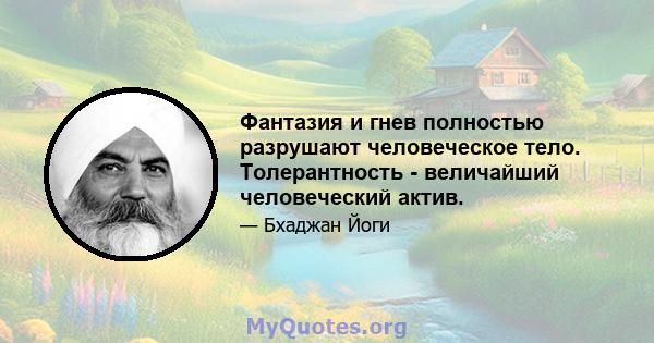 Фантазия и гнев полностью разрушают человеческое тело. Толерантность - величайший человеческий актив.