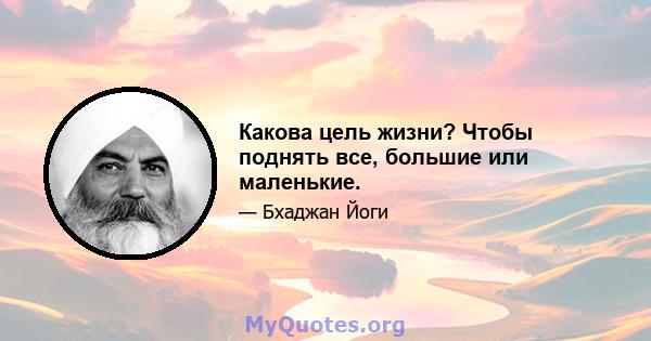 Какова цель жизни? Чтобы поднять все, большие или маленькие.