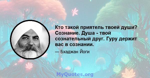 Кто такой приятель твоей души? Сознание. Душа - твой сознательный друг. Гуру держит вас в сознании.