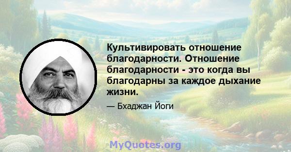 Культивировать отношение благодарности. Отношение благодарности - это когда вы благодарны за каждое дыхание жизни.