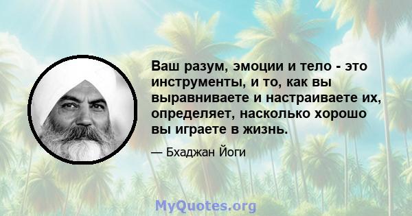 Ваш разум, эмоции и тело - это инструменты, и то, как вы выравниваете и настраиваете их, определяет, насколько хорошо вы играете в жизнь.