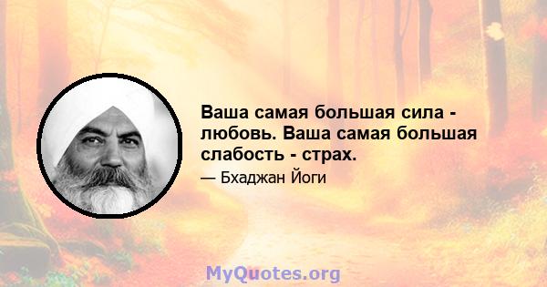 Ваша самая большая сила - любовь. Ваша самая большая слабость - страх.