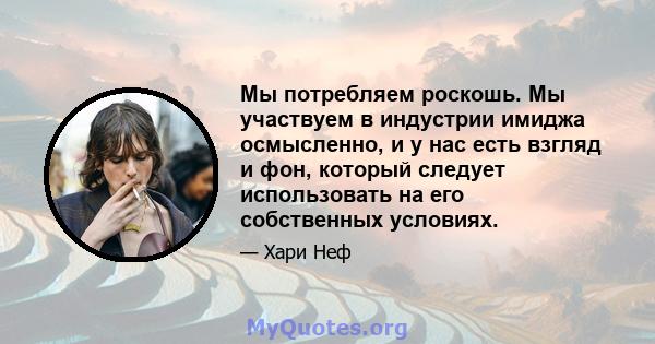 Мы потребляем роскошь. Мы участвуем в индустрии имиджа осмысленно, и у нас есть взгляд и фон, который следует использовать на его собственных условиях.