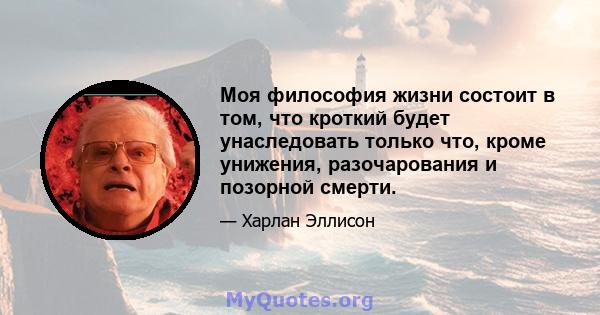 Моя философия жизни состоит в том, что кроткий будет унаследовать только что, кроме унижения, разочарования и позорной смерти.