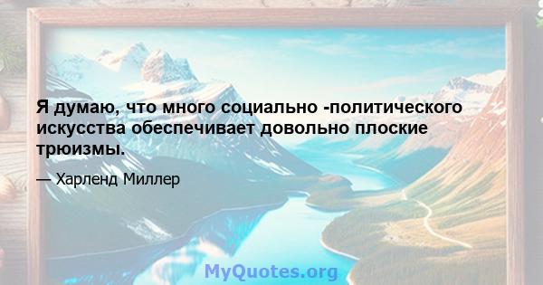 Я думаю, что много социально -политического искусства обеспечивает довольно плоские трюизмы.