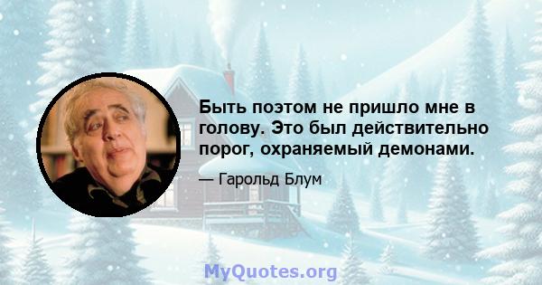 Быть поэтом не пришло мне в голову. Это был действительно порог, охраняемый демонами.