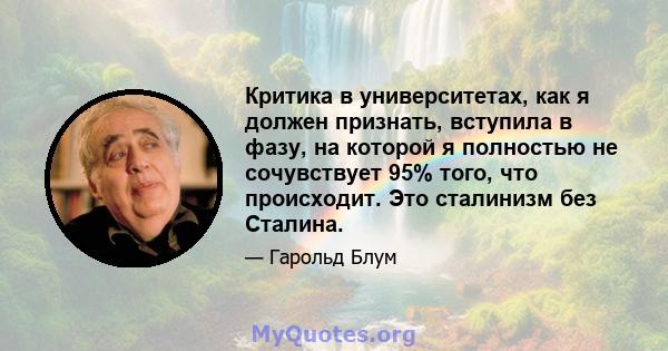 Критика в университетах, как я должен признать, вступила в фазу, на которой я полностью не сочувствует 95% того, что происходит. Это сталинизм без Сталина.