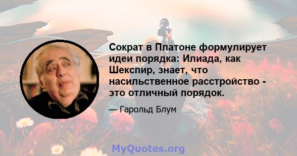 Сократ в Платоне формулирует идеи порядка: Илиада, как Шекспир, знает, что насильственное расстройство - это отличный порядок.