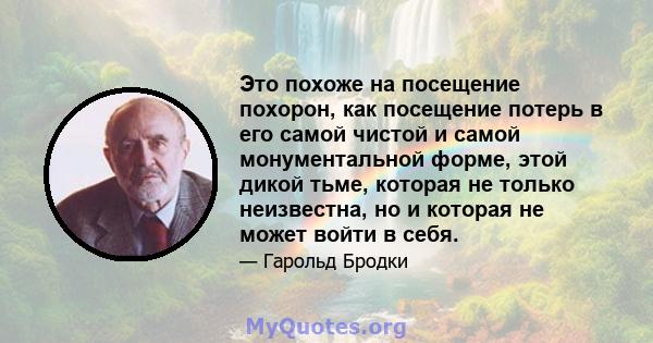 Это похоже на посещение похорон, как посещение потерь в его самой чистой и самой монументальной форме, этой дикой тьме, которая не только неизвестна, но и которая не может войти в себя.