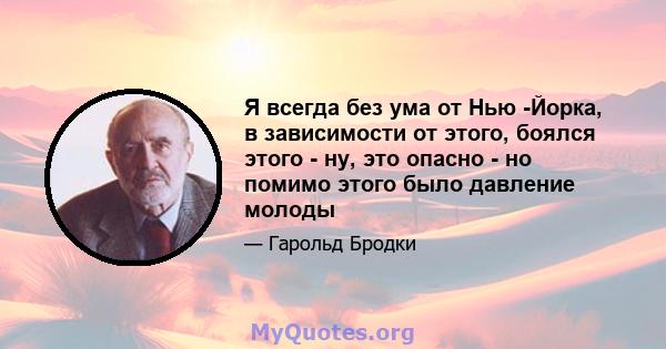 Я всегда без ума от Нью -Йорка, в зависимости от этого, боялся этого - ну, это опасно - но помимо этого было давление молоды