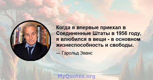 Когда я впервые приехал в Соединенные Штаты в 1956 году, я влюбился в вещи - в основном жизнеспособность и свободы.