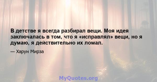 В детстве я всегда разбирал вещи. Моя идея заключалась в том, что я «исправлял» вещи, но я думаю, я действительно их ломал.