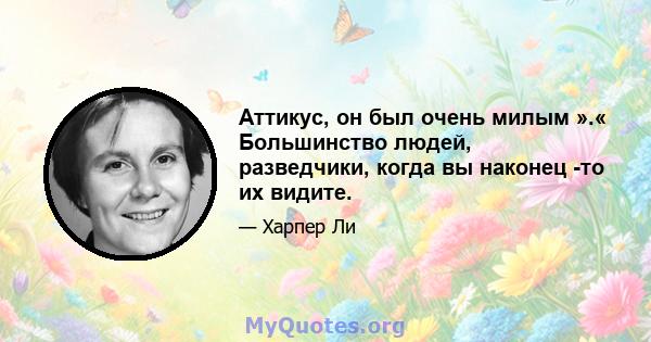 Аттикус, он был очень милым ».« Большинство людей, разведчики, когда вы наконец -то их видите.