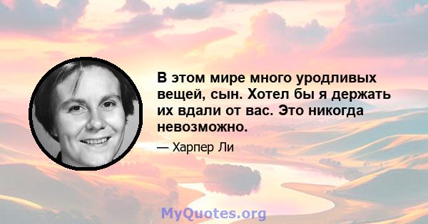 В этом мире много уродливых вещей, сын. Хотел бы я держать их вдали от вас. Это никогда невозможно.