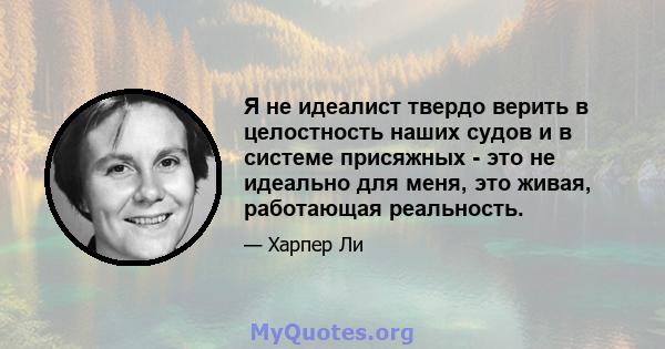 Я не идеалист твердо верить в целостность наших судов и в системе присяжных - это не идеально для меня, это живая, работающая реальность.