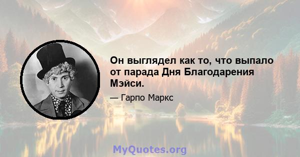 Он выглядел как то, что выпало от парада Дня Благодарения Мэйси.