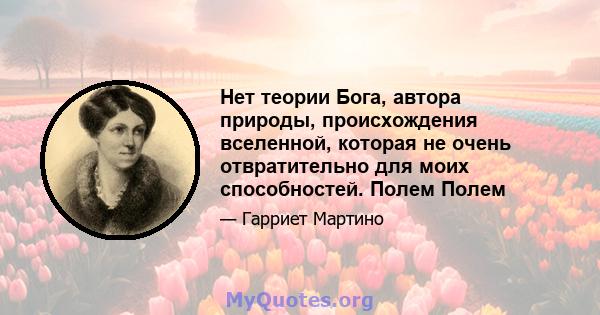 Нет теории Бога, автора природы, происхождения вселенной, которая не очень отвратительно для моих способностей. Полем Полем