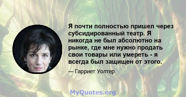 Я почти полностью пришел через субсидированный театр. Я никогда не был абсолютно на рынке, где мне нужно продать свои товары или умереть - я всегда был защищен от этого.