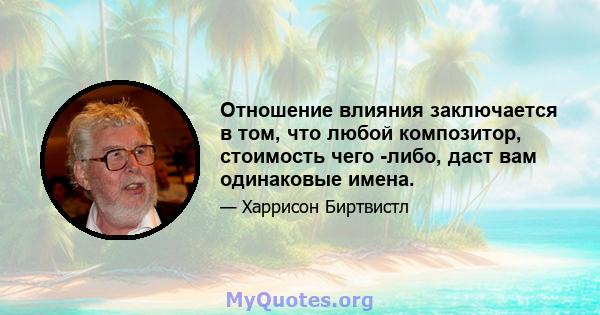 Отношение влияния заключается в том, что любой композитор, стоимость чего -либо, даст вам одинаковые имена.