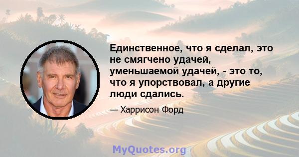 Единственное, что я сделал, это не смягчено удачей, уменьшаемой удачей, - это то, что я упорствовал, а другие люди сдались.