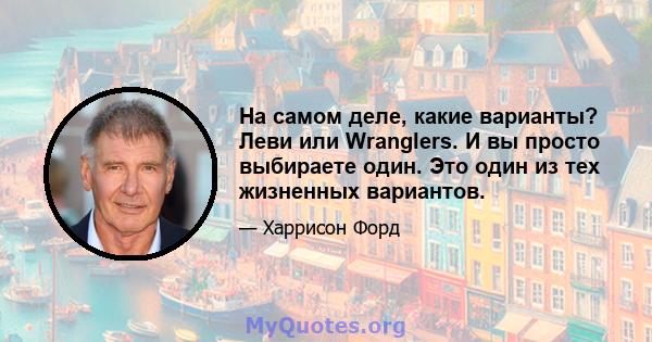 На самом деле, какие варианты? Леви или Wranglers. И вы просто выбираете один. Это один из тех жизненных вариантов.