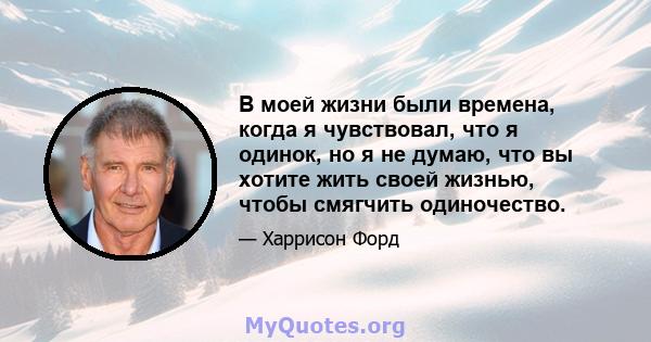 В моей жизни были времена, когда я чувствовал, что я одинок, но я не думаю, что вы хотите жить своей жизнью, чтобы смягчить одиночество.