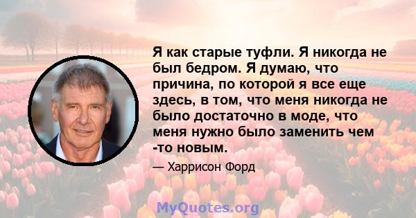 Я как старые туфли. Я никогда не был бедром. Я думаю, что причина, по которой я все еще здесь, в том, что меня никогда не было достаточно в моде, что меня нужно было заменить чем -то новым.