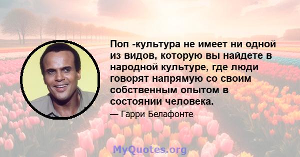 Поп -культура не имеет ни одной из видов, которую вы найдете в народной культуре, где люди говорят напрямую со своим собственным опытом в состоянии человека.