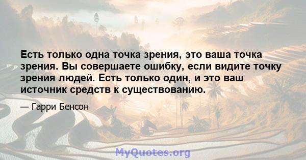 Есть только одна точка зрения, это ваша точка зрения. Вы совершаете ошибку, если видите точку зрения людей. Есть только один, и это ваш источник средств к существованию.