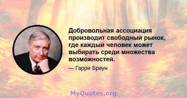 Добровольная ассоциация производит свободный рынок, где каждый человек может выбирать среди множества возможностей.