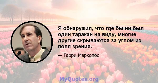 Я обнаружил, что где бы ни был один таракан на виду, многие другие скрываются за углом из поля зрения.