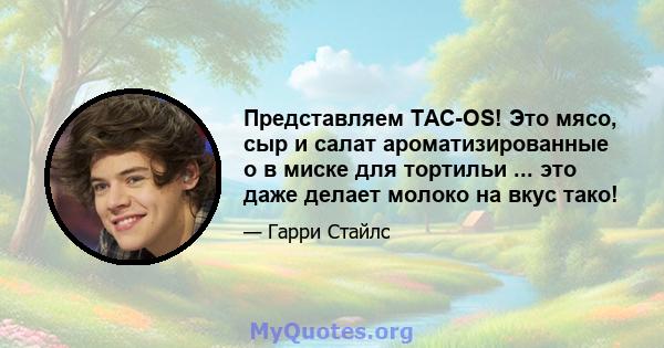 Представляем TAC-OS! Это мясо, сыр и салат ароматизированные o в миске для тортильи ... это даже делает молоко на вкус тако!