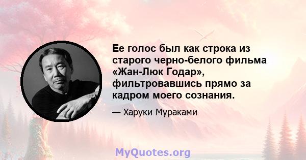 Ее голос был как строка из старого черно-белого фильма «Жан-Люк Годар», фильтровавшись прямо за кадром моего сознания.