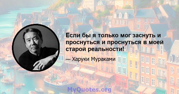 Если бы я только мог заснуть и проснуться и проснуться в моей старой реальности!