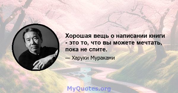 Хорошая вещь о написании книги - это то, что вы можете мечтать, пока не спите.