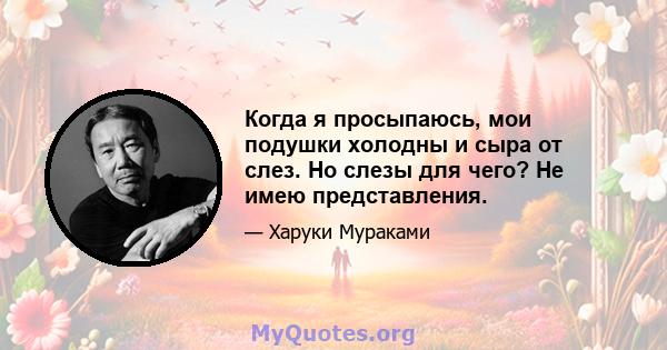 Когда я просыпаюсь, мои подушки холодны и сыра от слез. Но слезы для чего? Не имею представления.