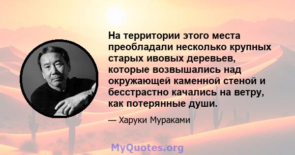 На территории этого места преобладали несколько крупных старых ивовых деревьев, которые возвышались над окружающей каменной стеной и бесстрастно качались на ветру, как потерянные души.