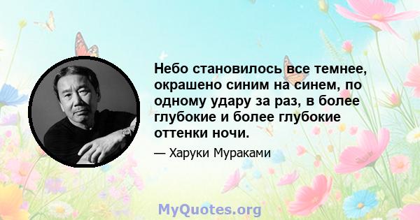 Небо становилось все темнее, окрашено синим на синем, по одному удару за раз, в более глубокие и более глубокие оттенки ночи.