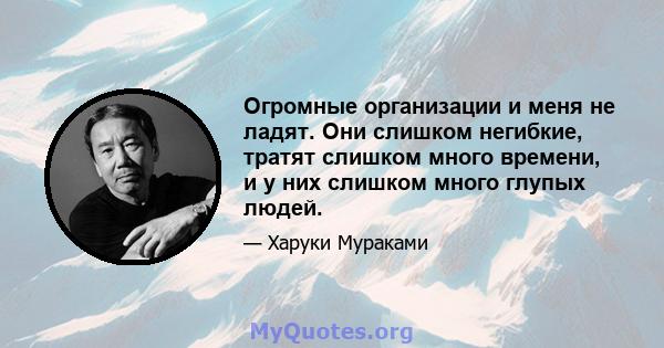 Огромные организации и меня не ладят. Они слишком негибкие, тратят слишком много времени, и у них слишком много глупых людей.