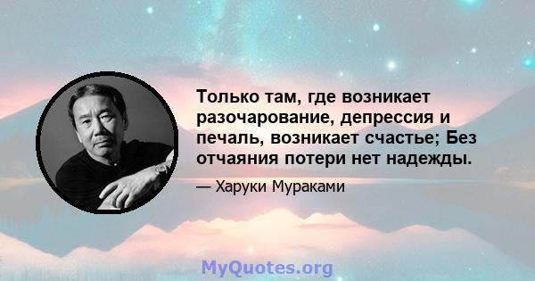 Только там, где возникает разочарование, депрессия и печаль, возникает счастье; Без отчаяния потери нет надежды.