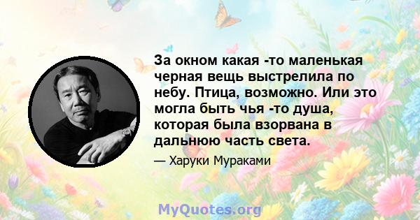 За окном какая -то маленькая черная вещь выстрелила по небу. Птица, возможно. Или это могла быть чья -то душа, которая была взорвана в дальнюю часть света.