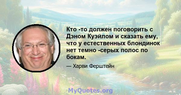 Кто -то должен поговорить с Дэном Куэйлом и сказать ему, что у естественных блондинок нет темно -серых полос по бокам.