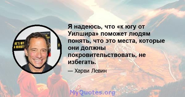 Я надеюсь, что «к югу от Уилшира» поможет людям понять, что это места, которые они должны покровительствовать, не избегать.