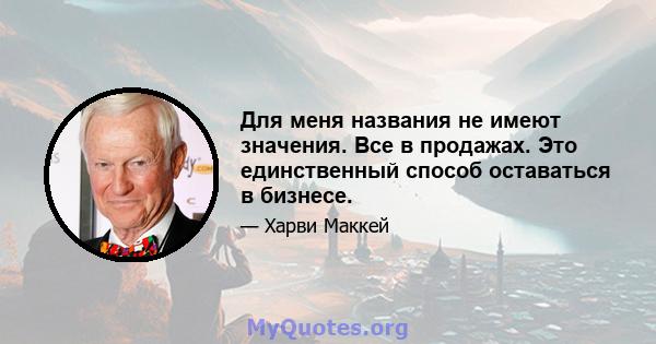 Для меня названия не имеют значения. Все в продажах. Это единственный способ оставаться в бизнесе.