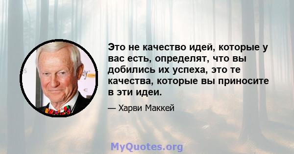 Это не качество идей, которые у вас есть, определят, что вы добились их успеха, это те качества, которые вы приносите в эти идеи.